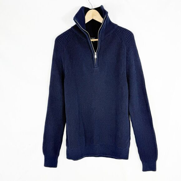 Mens Chunky NEXT Blue Waffle Knit Zip Neck Jumper L Large - Picture 2 of 11